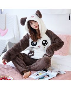 Ladies cartoon plush warm pajamas