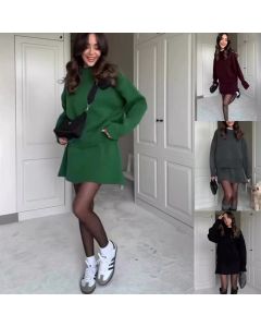 Sweater Skirt Sets For Women 2 Pieces Knit Casual Versatile Long Sleeve Pullover Elegant Solid High Waist Mini Skirt Outfit