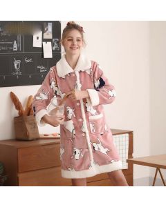 Thick Cartoon Cute Flannel Cardigan Nightgown