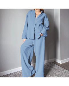 Shirt Pajamas Loose Double-layer Gauze Long Sleeve Trousers Suit Outer Wear Ladies' Homewear