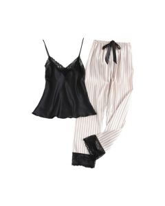 Feminine V-neck suspenders trousers silk home service