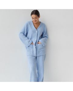 Blue Woolen Comfortable Warm Long Sleeves Pajamas