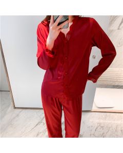 Spring And Summer Women's Ice Silk Cardigan Pajamas Long-sleeved Trousers