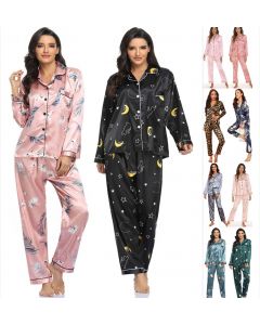 Women's Print Pajama Set Long Sleeve Tops And Pants Loungewear Sleepwear