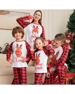 Little Deer Letter Printing Red Checker Home Suit Pajamas