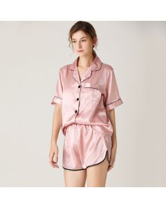 Short-sleeved Shorts Pajamas Set Silk Pajamas Lace-up Shorts