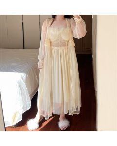 French Mesh Lace Cutout Sling Nightdress Two-piece Pajamas