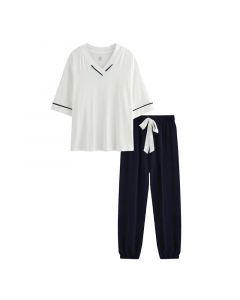 Tencel Cotton Pajamas Home Service Ladies Short Sleeve Two-Piece Suit