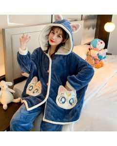 Women Winter Cartoon Thick Flannel Home Pajamas