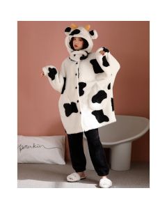 Cute Cow Pajamas Women Autumn And Winter Coral Fleece Long Thickening Home Service