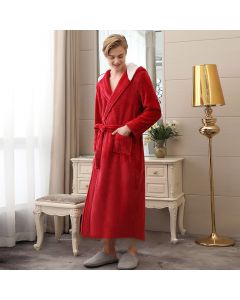 Autumn And Winter Lengthened And Thick Couple Flannel Hooded Nightgown