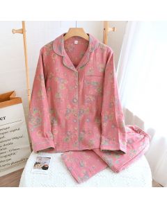 New Polo Collar Pajamas High-end Home Wear Vintage Yarn-dyed Popular Women's Pajama Suit