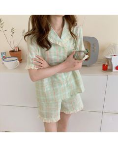 Cardigan Pajamas Women's Spring And Summer Short-sleeved Shorts Suit