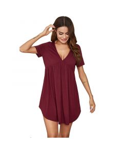 V-neck Knit Short-sleeved Nightdress On Amazon