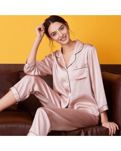 Women's Silk Pajamas Summer Long-sleeve Two-piece Set Mulberry Silk Couple Home Wear