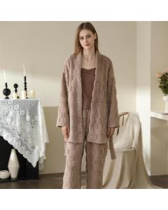 Solid Color Long-sleeved Pajamas Coral Fleece Warm Home