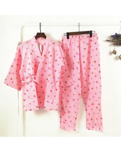 Women's Cotton Double-layer Gauze Kimono Pajamas Suit