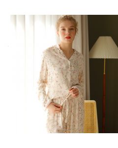 Rayon Satin Small Willow Leaf Floral Print Loungewear