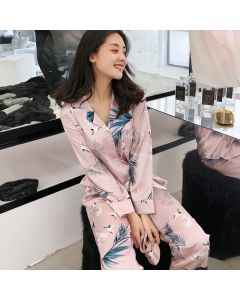 Sexy Crane Print Ice Silk Home Wear