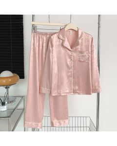 Women's Thin Ice Silk Love Long-sleeved Trousers Pajamas Suit