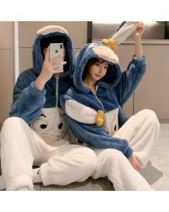 Coral Fleece Couple Jumpsuit Pajamas Women's Autumn Cute