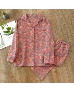 Ethnic Style Floral Spring And Autumn Women's Pajamas Long Sleeve Cotton Double-layer Gauze Homewear Suit