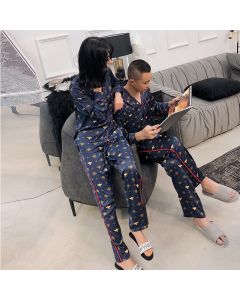 male female long sleeved trousers and silk pajamas