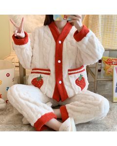 Women's Winter Fleece Thickening Cute Pajamas Set