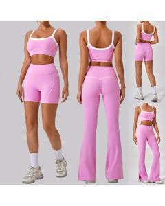 Outdoor Sports Yoga Suits Women's Spaghetti Strap Contrast Color Fitness Set Outfits
