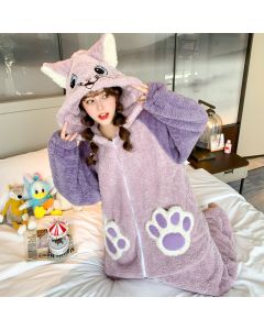 Thick And Warm Cute Cartoon One-Piece Pajamas Flannel Outer Wear Home Service