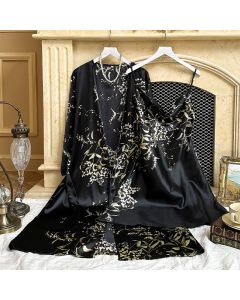 Printed Ice Silk Sling Nightgown Suit