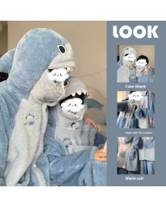 Shark Coral Fleece Couple Pajamas Women Can Wear Outside