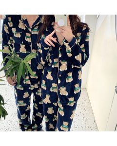 Korean Style Couple Thickened Long-sleeved Pajamas Home Wear Suit Women