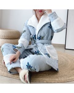 Women's Three-layer Thickened Plus Velvet Pajamas Embroidery