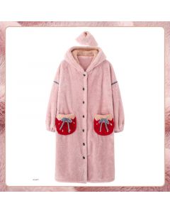 Coral Velvet Nightgown Women Autumn And Winter Thickened Long Bathrobe Nightdress Flannel