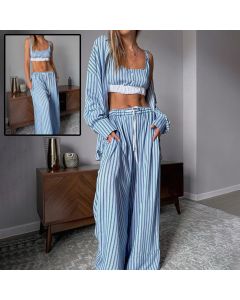 Women's 3 Piece Suit  Y2K Aesthetic Striped Tank Top Long Sleeve Shirt And Elastic Waist Stretch Trousers For Casual Wear