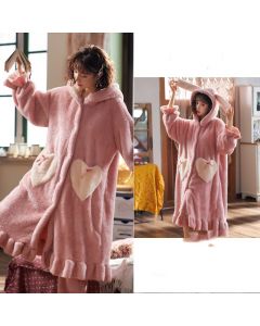 Pajamas women autumn coral flannel nightgown