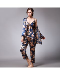 Three-piece silk pajamas for women