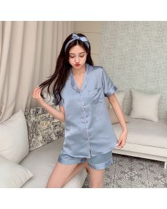 Silk Ladies Pajamas  Sleeve Shorts Suit Homewear