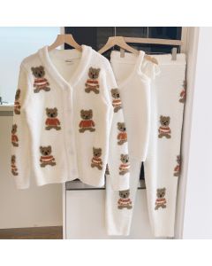 Autumn And Winter Soft Striped Bear Pajamas Cartoon Three-piece Home Service