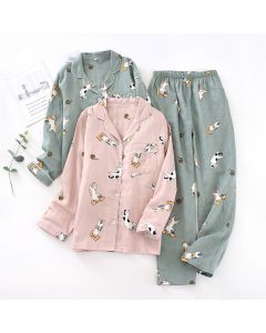 Women's Cotton Double-layer Gauze Long-sleeved Trousers Pajamas