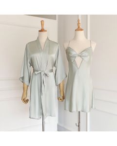 Ice Silk Pajama Suspender With Lace And Chest Pad