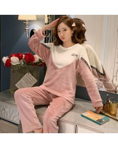 2 Pieces Women Sleepwear Warm Winter Thick