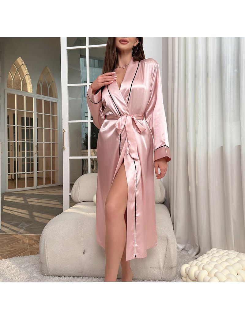 Women's Long Ice Silk Robe Summer Thin Fashion Simple Homewear
