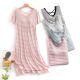 Women's Summer Modal Striped Short-sleeved Nightdress With Chest Pad