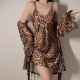 Low-cut Leopard Print Women's Suspender Nightdress Outerwear Gown Suit