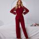 Women's Solid Color Net Gauze Long-sleeved Top And Trousers Pajama Set