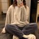 Warm Thickened Velvet Pajamas Fleece-lined Loungewear Women's Suit