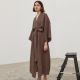 Simple Pure Cotton Brown Long Sleeve Nightgown Hotel Homestay Bathrobe Cross Border Homewear