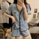 Internet Celebrity Lapel Pajamas Short Sleeve Short Belt Students Can Wear Outside